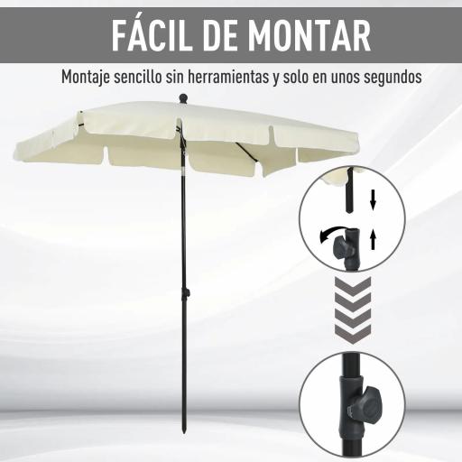 Sombrilla de Terraza de Aluminio 198x130x245 cm Parasol de Jardín Rectangular con Función de Inclinación Beige [4]