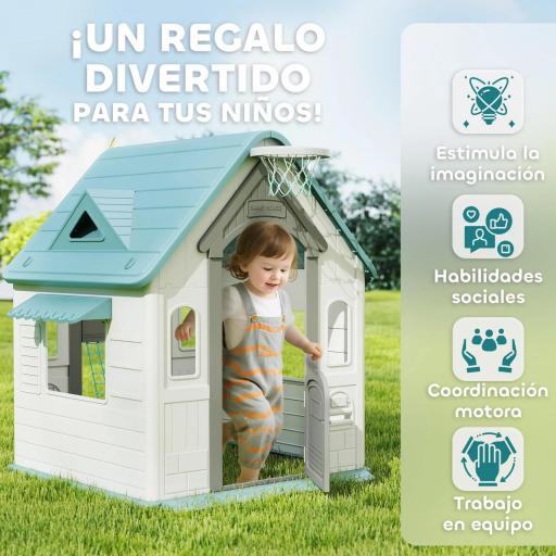 Casita Infantil Exterior e Interior 5 en 1 con Lanzamiento de Aros Baloncesto Fútbol Dardos para Niños +2 Años Beige [5]