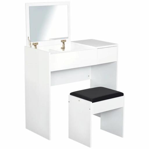 Tocador de Maquillaje con Taburete Mesa de Maquillaje con Espejo Tapa Abatible y Cajas 80x40x79 cm y 40x30x40 cm [9]