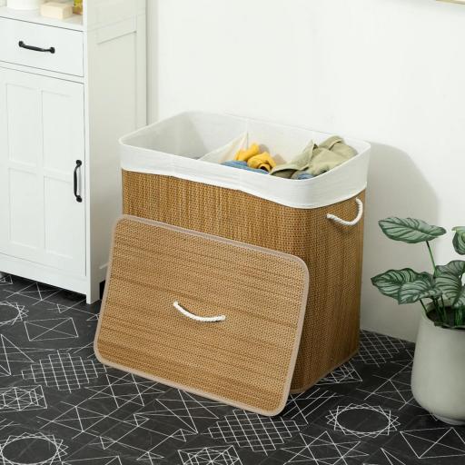 Cesto de Ropa Sucia de Bambú con 1 Compartimento Asas para Facilitar el Uso y Bolsas Desmontables Lavables 60x40x60 cm [8]