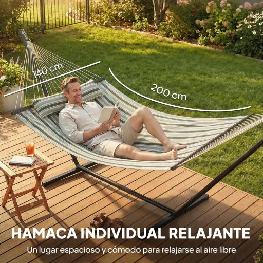 Hamaca con Soporte Hamaca de Jardín Portátil con Almohada Desmontable Barras Separadoras 353x94x115 cm Verde [6]