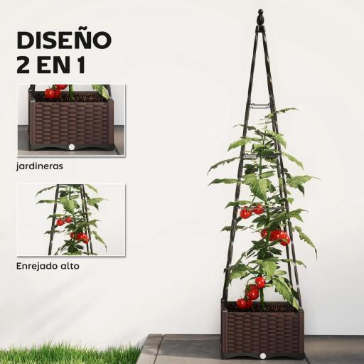 Jardinera con Enrejado Metálico para Plantas Trepadoras Maceta de PP con Orificios de Drenaje y Tapones 40x40x175 cm [6]