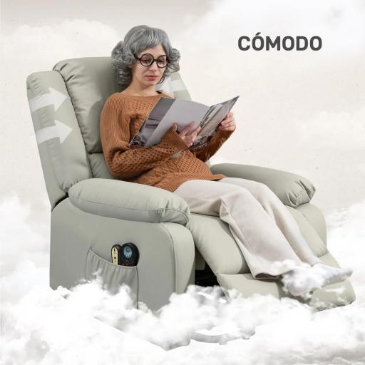 Sillón Levanta Personas Eléctrico con 8 Punto de Masaje Función Calentamiento 2 Controles Remotos y Bolsillo Gris Claro [5]
