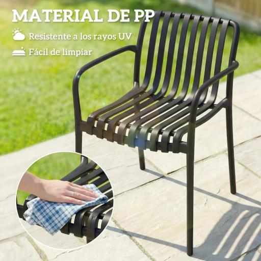 Juego de 4 Sillas de Jardín Exterior Apilables de PP con Respaldo Curvado Asiento de Listones 55x58,5x81,5 cm Negro [4]