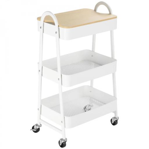 Carrito de Cocina con 3 Cestas de Acero y 1 Placa de Cubierta para Comedor Sala Baño 45x31x79,4 cm Blanco [9]