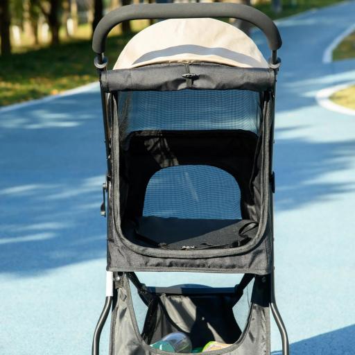 Carrito para Perros Pequeños con Cesta de Almacenaje Cubierta para Lluvia y Ventana de Malla 80,5x51,5x100 cm Caqui [7]