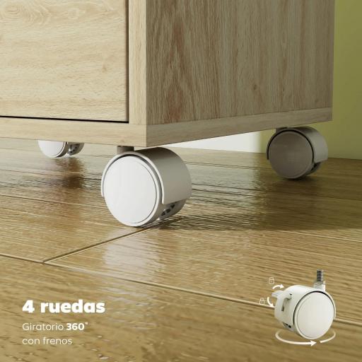Cajonera Escritorio Archivador Móvil con 6 Cajones Ruedas Guías Deslizantes Silenciosas para Oficina Casa Roble [5]