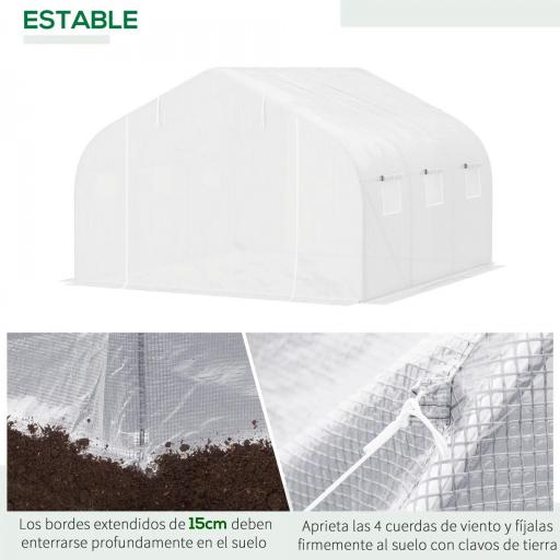 Invernadero de Túnel 3,5x3x2 m Invernadero de Jardín con 6 Ventanas y Cubierta de Polietileno PE 140 g/m² Blanco [3]
