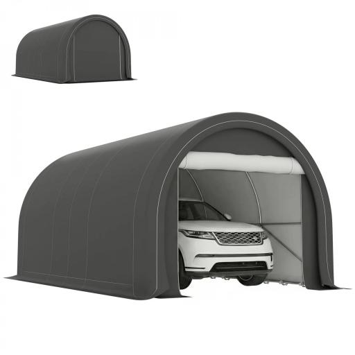 Garaje Exterior para Coche 3x5 m Impermeable con Tejido PE Resistente Marco de Acero Galvanizado UPF30+ Gris [8]