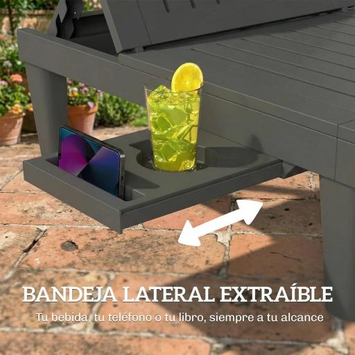 Conjunto de 2 Tumbonas Reclinables de Plástico PP con Bandeja Lateral Respaldo Ajustable 5 Niveles 192x57x28,5 cm Gris [2]