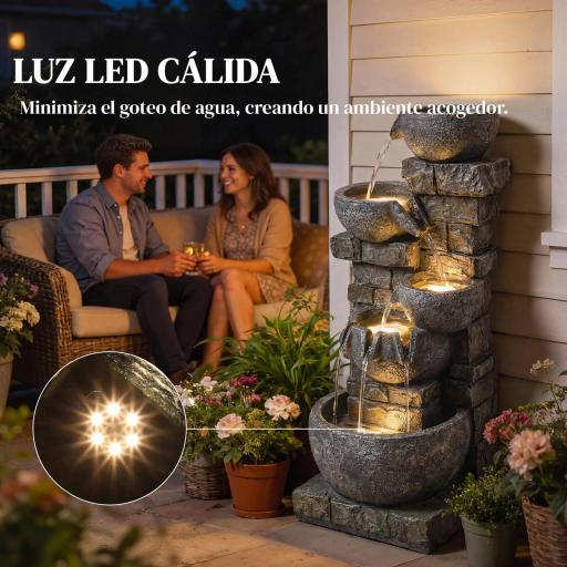 Fuente de Jardín con Iluminación LED y Bomba Fuente Decorativa en Cascada de 5 Niveles 334x36x80 cm Multicolor [2]