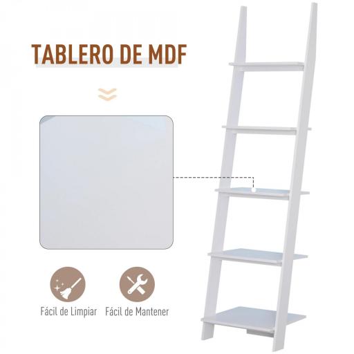 Estantería de Escalera Moderna Estantería para Libros Librería con 5 Estantes para Salón Oficina 50x40x195 cm Blanco [3]