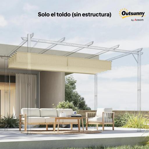 Cubierta para Techo Retráctil de 3,5x2,6m para Pérgola 4x3 Tela de Repuesto con 10 Orificios de Drenaje Crema [1]