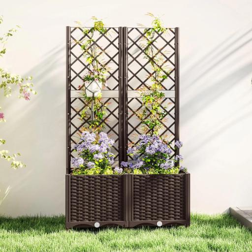 Jardinera con Enrejado de Plástico para Plantas Trepadoras con Drenaje y Amplio Espacio de Cultivo 80x40x135 cm Marrón [7]