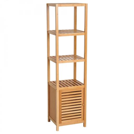 Estantería de Baño de Bambú Estantería de Almacenaje para Baño con 1 Puerta y 4 Estantes para Cocina Salón Dormitorio 33x36,5x140 cm Natural [7]