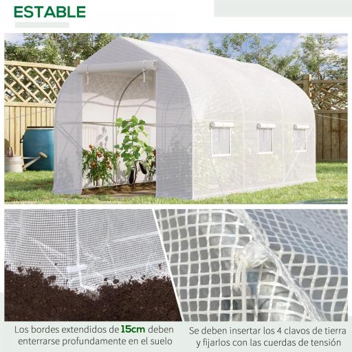 Invernadero de Jardín 4x2x2 m Tipo Túnel con 6 Ventanas Transpirables y Puerta Enrollable con Cremallera Huerto para Cultivo Plantas Verduras Blanco [4]