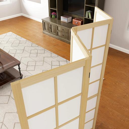 Biombo de 4 Paneles Plegable con Marco de Madera 160x170 cm para Dormitorio Oficina Salón Natural [8]