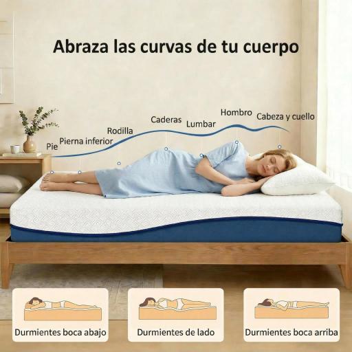 Colchón 190x135 cm Grosor 20 cm Colchón Viscoelástico con Té Verde Firmeza Media Cama Refrescante con Espuma de Gel [4]
