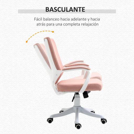Silla de Escritorio Giratoria Silla de Oficina Basculante con Reposabrazos y Altura Ajustable 62x69x92-100 cm Rosa [5]