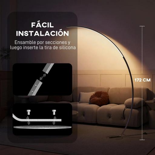 Lámpara de Pie Forma Arco con Brillo y Temperaturas de Color Ajustables 3000K-6500K Mando a Distancia Magnético Plata [2]