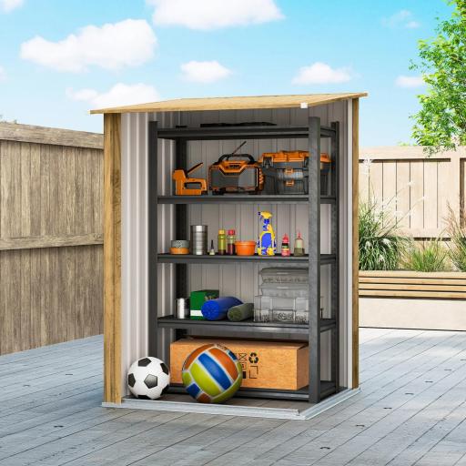 Caseta de Jardín Metálica 0,92 m² 100x103x160 cm con 1 Puerta y Cerradura para Almacenamiento Herramientas Marrón Claro [3]