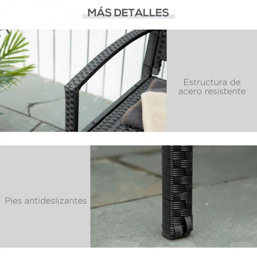 Banco de Jardín de 2 Plazas Banco para Exterior con Respaldo y Asiento de Ratán PE Carga 240 kg 122x60x85 cm Negro [2]