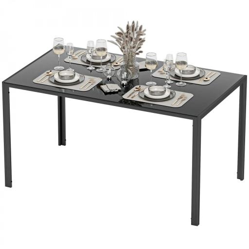 Mesa de Comedor de Cristal Rectangular para 6 Personas con Patas de Metal para Cocina Salón 140x80x75 cm Negro [8]