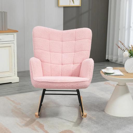 Silla Mecedora de Borreguito Sillón Balancín Oscilante 40° con Patas de Madera de Haya Carga 120 kg 71x98x101 cm Rosa [8]