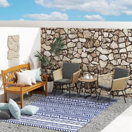 Alfombra Reversible 182x274 cm Estilo Moderno para Terraza Balcón Patio Camping Playa Azul Oscuro y Blanco [7]