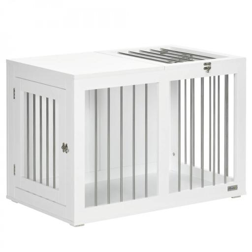 Jaula para Perros Medianos con 2 Puertas con Pestillo Estructura de Acero Inoxidable 80x50x56,5 cm Blanco [9]