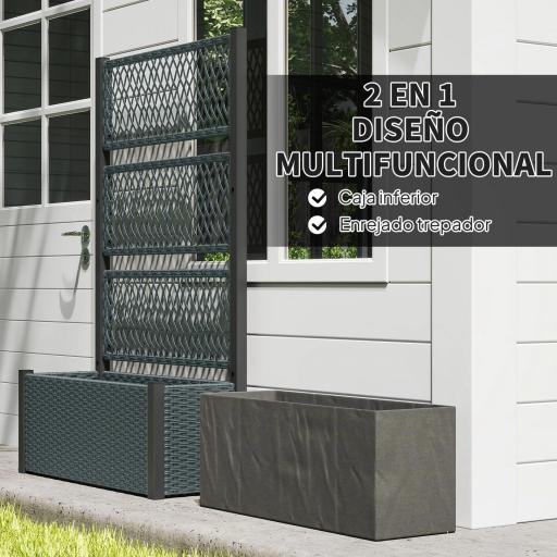 Jardinera con Enrejado de Ratán Jardinera Exterior Grande para Plantas Trepadoras Maceta con Forro Gris Oscuro [7]