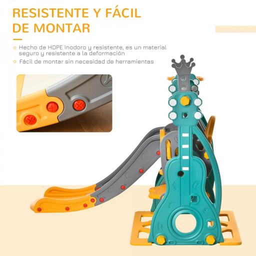 Tobogán Infantil con Columpio y Canasta de Baloncesto 3 en 1 para 18-36 Meses con Asiento Ajustable Parque Infantil para Interior y Exterior 152x149x107 cm Multicolor [5]