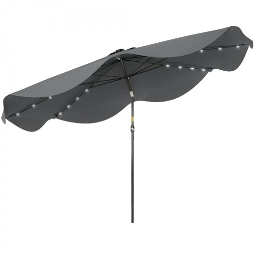 Sombrilla de Jardín Manual Ø292x254 cm con 32 Luces LED Solares 8 Varillas Impermeable y Rejillas de Ventilación Gris [8]
