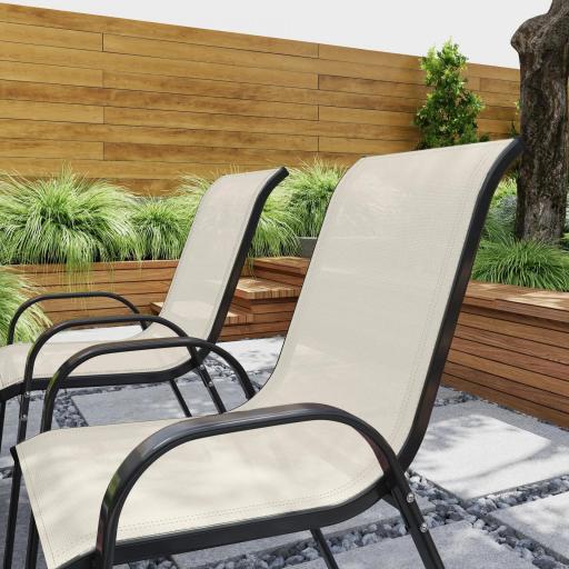 Set de 4 Sillas de Exterior Apilables con Asiento de Malla Respaldo Alto y Marco de Acero para Jardín Beige y Negro [6]