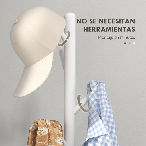 Perchero de Pie de Madera Forma de Árbol con 8 Ganchos para Colgar Ropa Bolsos en Pasillo Entrada 40x40x165 cm Blanco [6]