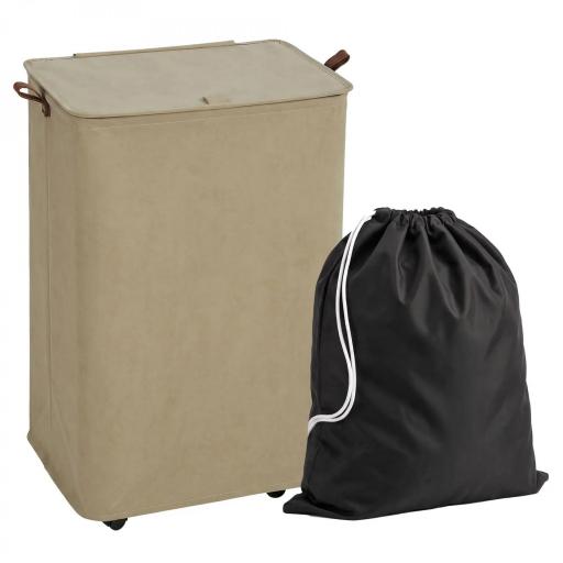 Cesto de Ropa Sucia con Tapa y Ruedas 50L Cesta de Ropa Sucia Plegable con Bolsa con Cordón Extraíble 40x30x65 cm Camel [10]