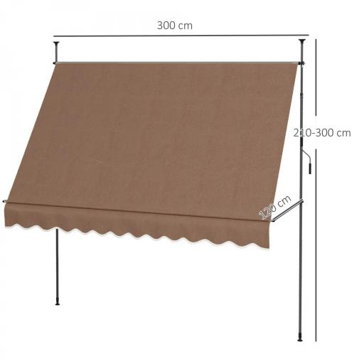 Toldo Manual Retráctil con Manivela 300x120x210-300 cm con Altura Ajustable Impermeable y Anti-UV Café [1]
