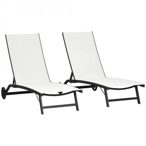Juego de 2 Tumbonas Reclinables de Jardín de Aluminio con Respaldo Ajustable y Ruedas 165x66x102 cm Blanco Mate [9]