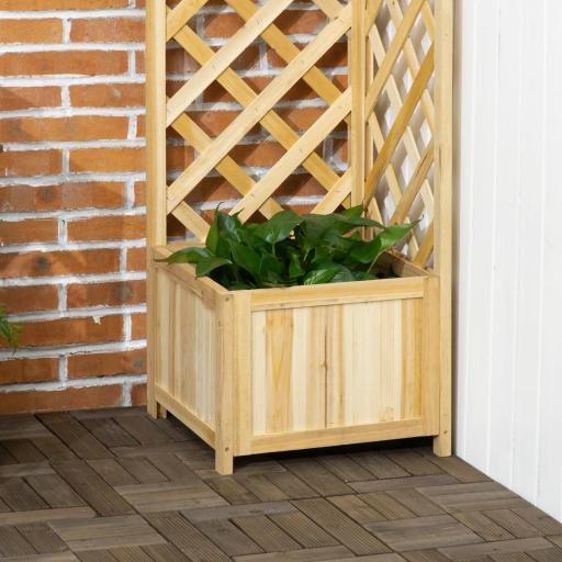 Jardinera con Enrejado de Madera Macetero Exterior para Esquina para Plantas Trepadoras 40x40x145 cm Natural [6]