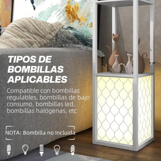 Lámpara de Pie Moderna con Estantes Pantallas de Malla e Interruptor de Cadena para Salón Dormitorio 26x26x156 cm Blanco [5]
