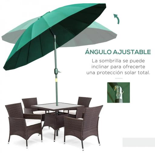 Sombrilla de Jardín Ø250x240 cm con Manivela Parasol con Ángulo Inclinable con 18 Varillas para Exterior Verde [4]