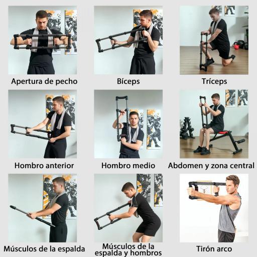 Expansor de Pecho con Resistencia Ajustable de 10-50 kg para Desarrollo Muscular de Brazos 80x22x5 cm Negro [4]