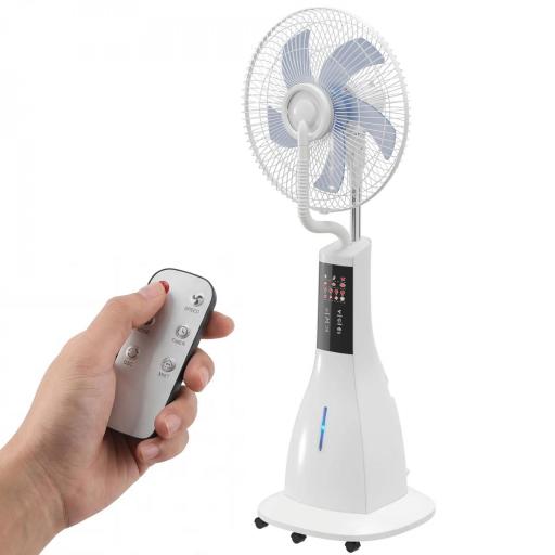 Ventilador Nebulizador 90W Oscilación de 75° 3 Velocidades 5 Aspas Depósito de Agua de 3L 5 Ruedas Control Remoto [9]