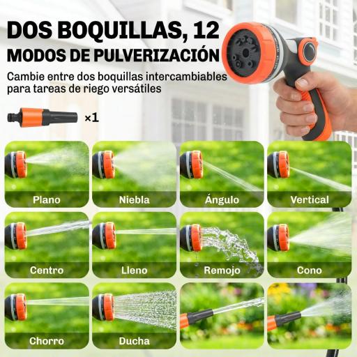 Carrete de Manguera Retráctil 28+2 m con 12 Modos de Rociado Bloqueo Automático Retracción Controlada Soporte Naranja [4]