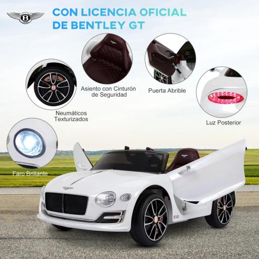 Coche Eléctrico para Niños Bentley GT Coche de Batería para Niños de +3 Años Velocidad 2,5-5 km/h 108x60x43 cm Blanco [5]