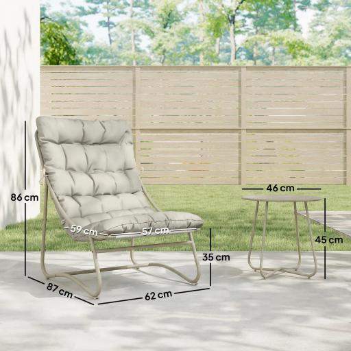 Conjunto de Jardín de 3 Piezas con 2 Sillas Lounge Mesa de Café y Cojines para Exterior Patio Balcón Gris Claro [1]