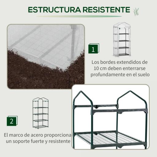 Invernadero de Exterior con 4 Estantes, Invernadero Pequeño con Puerta Enrollable, Marco de Acero y Cubierta de PE 140g/㎡, Anti-UV para Plantas, Macetas, Flores, 70x50x160 cm, Blanco [5]