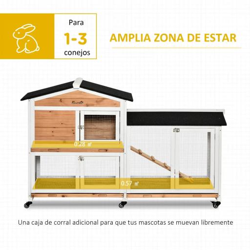 Conejera Exterior 157,4x53x99,5cm Jaula para Conejos Grande con Ruedas Techo Asfáltico Bandeja Extraíble y Rampa Natural [2]