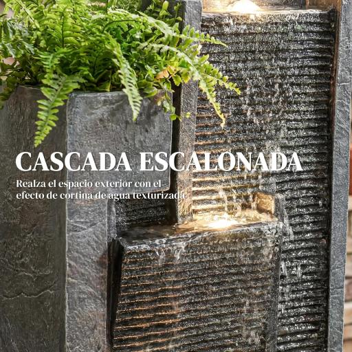 Fuente de Jardín con Luces LED Maceta y Bomba Fuente Decorativa en Cascada de 5 Niveles 38x19x101 cm Gris Oscuro [5]