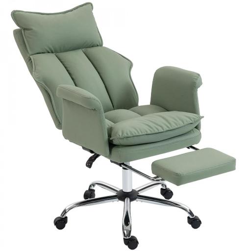 Silla de Escritorio con Reposapiés Respaldo Reclinable Alto Acolchado Grueso Tapizada en Cuero Sintético Ruedas Verde [9]